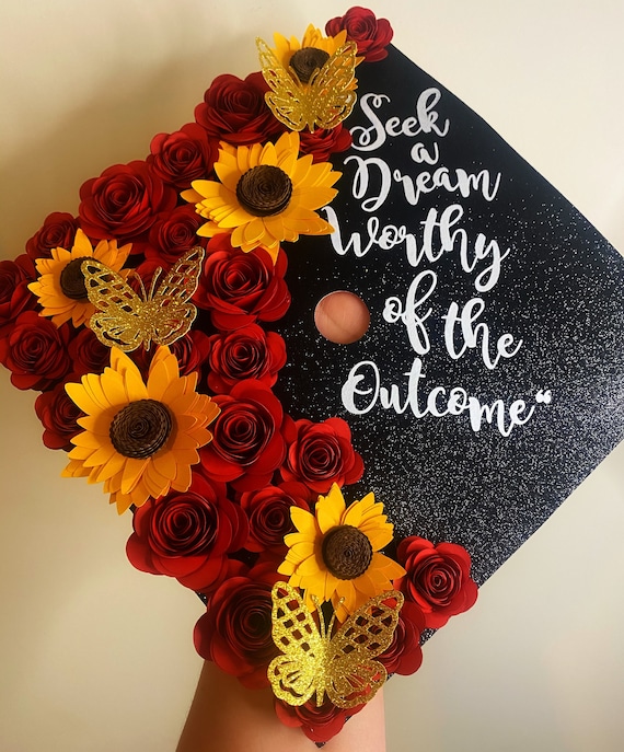 Graduation Cap Topper With 3D Roses Sunflowers and Etsy