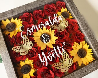 Personalized Shadow Box | Paper Flower Shadow box | Gift For Mom | Regalo para Mama | Rose Sunflower box