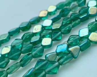 Teal Diamond Table Cut Czech Glass Beads (6mm) (GCG40)