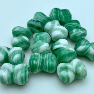 Vintage Hourglass Green & White Striped West German Beads (13x17mm) (GGG1)
