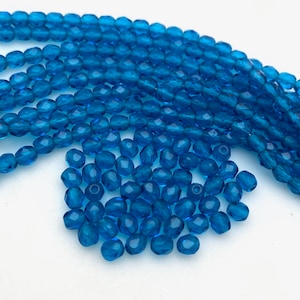 Faceted Turquoise Blue Czech Glass Barrel Spacer Beads (4mm) (BCG82)