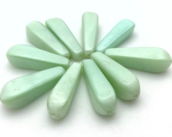 Vintage Mint Green Squared Teardrop Vaseline Glass Beads (8x28mm) (GCG115)