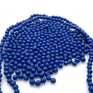 Vintage Opaque Navy Blue Round India Glass Beads (4mm) (BIG1)