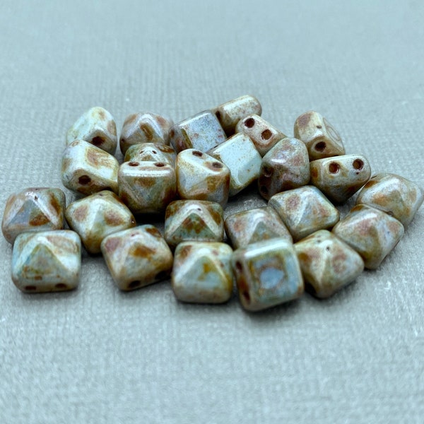 Southwestern Blue Picasso 2-Holed Pyramid Czech Glass Beads (8mm) (SCG42)