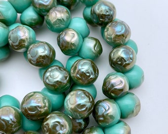 Turquoise Color Fire Polished Button/Mushroom Glass Beads (10mm) (GCG6)