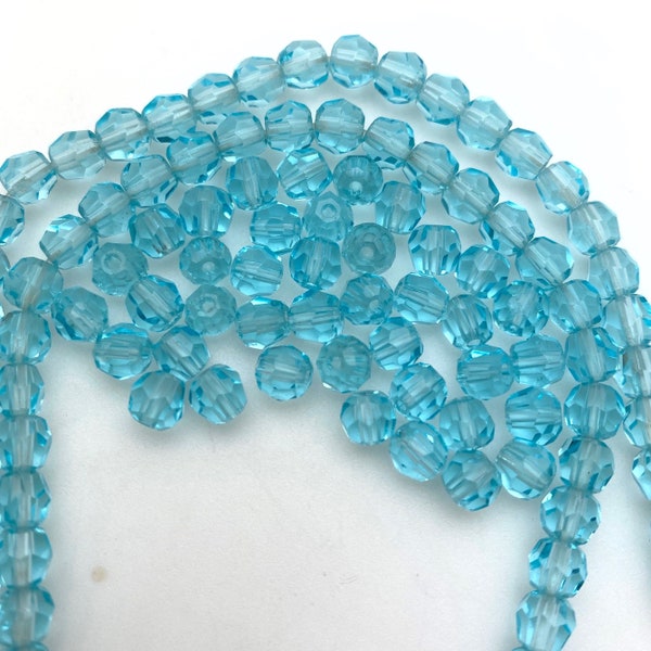 Vintage Faceted Electric Blue Czech Glass Rosary Beads (5mm) (BCG62)