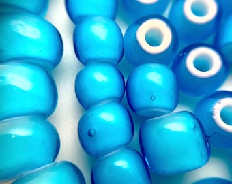 Vintage Electric Blue White Heart Czech Glass Beads (2 Variations) (GCG7)