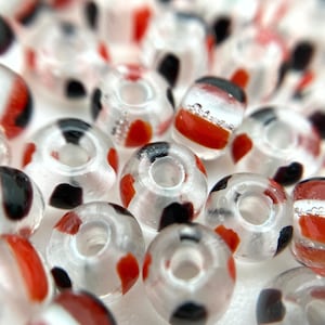 Vintage Irregular Red, Black, White, & Clear Spacer Czech Glass Beads (Mixed Sizes) (RCG83)