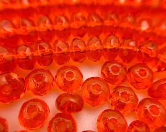 Faceted Bright Orange Rondelle Czech Glass Beads (3x4mm) (OCG6)