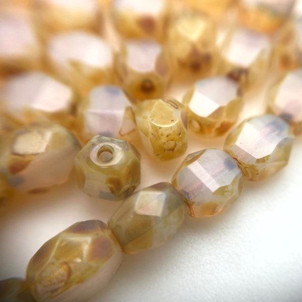 Goldenrod Yellow Picasso Domed Oval Czech Glass Beads (6mm) (YCG27)