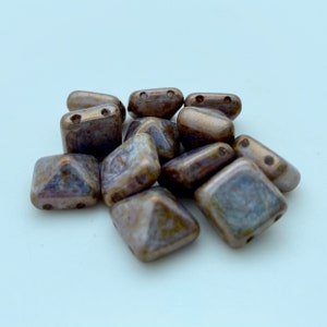 Purple/Green Picasso 2-Holed Pyramid Czech Glass Beads (12mm) (SCG23)