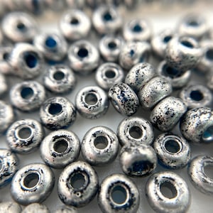Edgy Silver Gray & Black Czech Glass Rocaille Spacer Beads (3x4mm) (GRCG42)