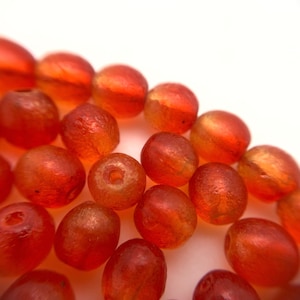 Vintage 1970&#39;s Textured Blaze Round Orange Czech Glass Beads (6mm) (OCG16)
