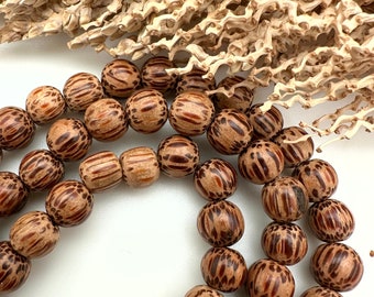 Cuentas redondas de madera de palma pulida natural de 8-9 mm (WB21)