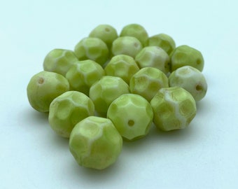 Vintage Lime Green & White Round Scalloped West German Beads (12mm) (GGG20)