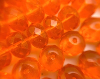 Faceted Blaze Cloudy Orange Rondelle Czech Glass Beads (6x8mm) (OCG40)