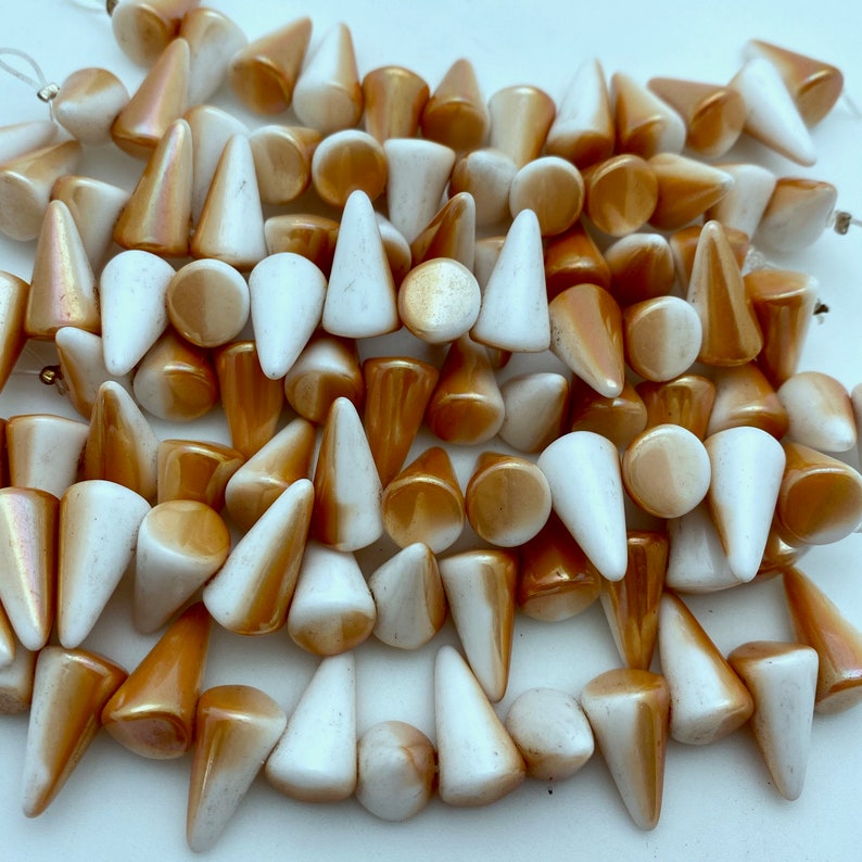 11x18mm SCG119 Shiny Orange /& White Czech Glass Spike Beads