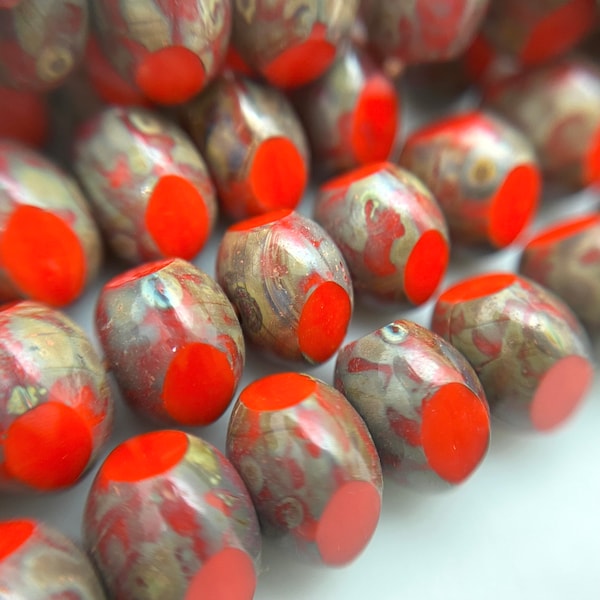 Red Green/Brown Rondelle Table Cut Picasso Czech Glass Beads (6x9mm) (RCG118)