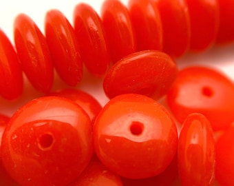Vintage Outrageous Oval Opaque Disc Orange Czech Glass Beads (3x8mm) (OCG87)