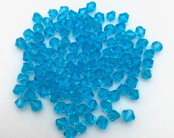 Vintage Faceted Turquoise Blue Czech Glass Bicone Beads (5x6mm) (BCG71)