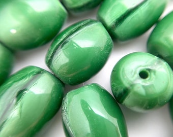 9x12mm Vintage Lime Green Flat Oval Czech Glass Beads GCG107