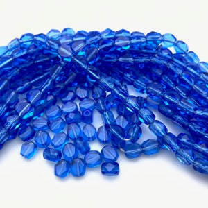 Faceted Egyptian Blue Oval Table Cut Czech Glass Beads (6mm) (BCG38)