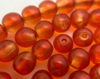 Vintage 1970's Salamander Round Orange Czech Glass Beads (4mm) (OCG12)