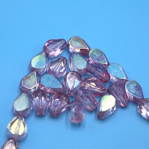Faceted Pink AB Finish Czech Glass Teardrop Table Cut Beads (10x13mm) (PCG27)