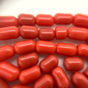 Vintage 1960&#39;s Tube Coral Colored Orange Japanese Glass Beads (4mm/4x7mm) (OJC3)