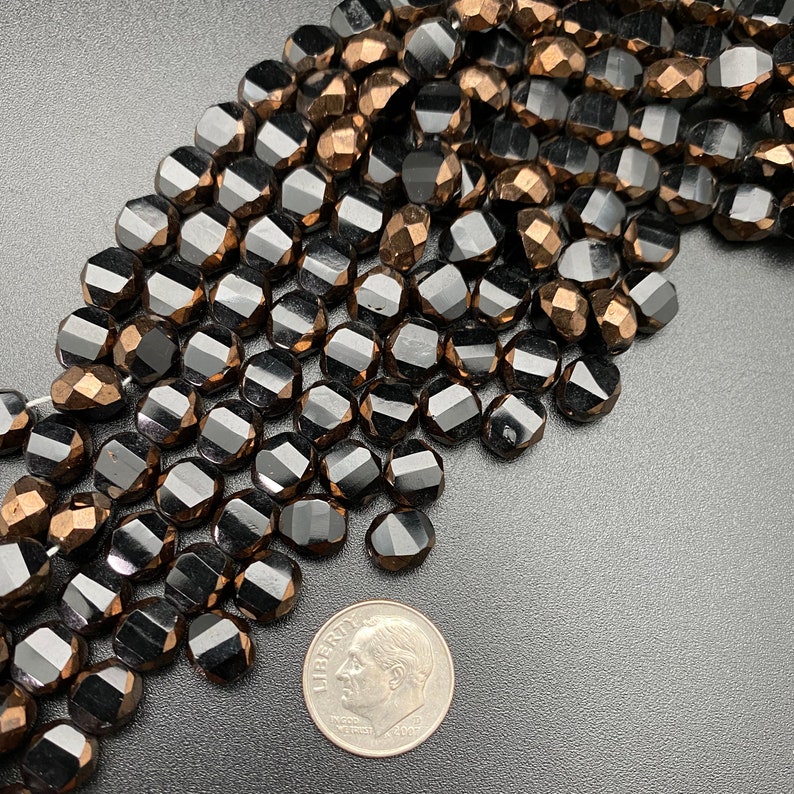6pc copper plated brown flat oval glass beads-7538T 6pc copper plated brown flat oval glass beads-7538T