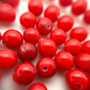 Vintage 1930’s Crimson Red Opaque Round Japanese Glass Beads (5x6mm) (RJG2)
