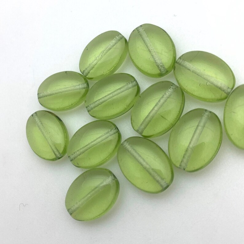 9x12mm Vintage Lime Green Flat Oval Czech Glass Beads GCG107