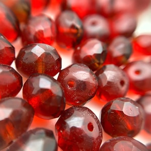 Faceted Berry Red Sparkly Czech Glass Rondelle Beads (6x9mm) (RCG70)