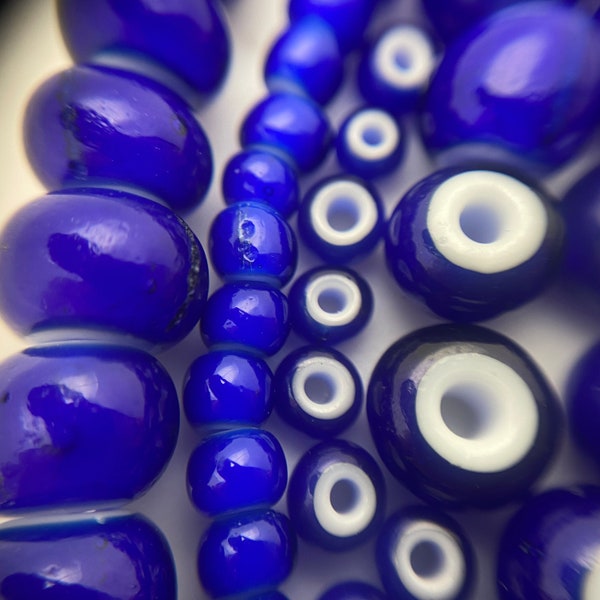 Vintage Cobalt Blue White Heart Czech Glass Beads (2 Variations) (BCG6)