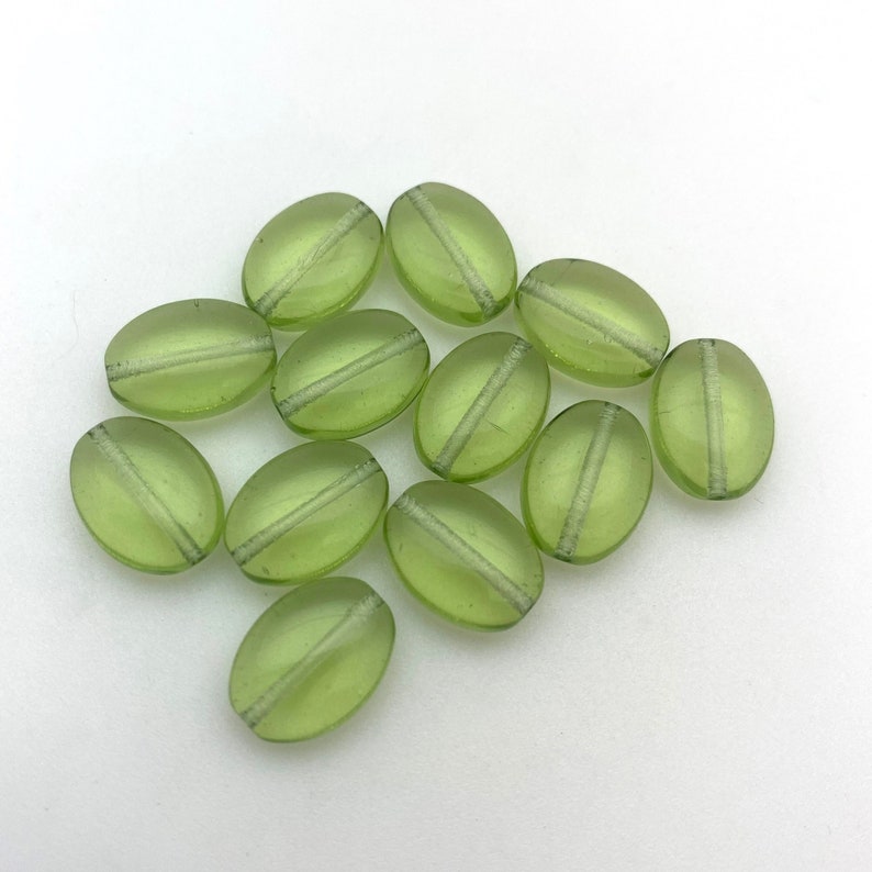 9x12mm Vintage Lime Green Flat Oval Czech Glass Beads GCG107