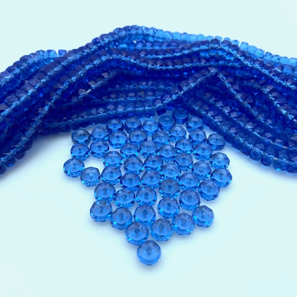 Faceted Denim Blue Czech Glass Disc Spacer Beads (3x6mm) (BCG120)