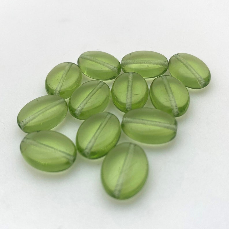 9x12mm Vintage Lime Green Flat Oval Czech Glass Beads GCG107