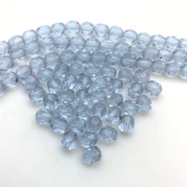 Faceted Sky Blue Czech Glass Barrel Beads (6mm) (BCG50)