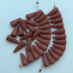 Matte Finish Spotted Rosewood Pink Czech Glass Spike Beads (7x17mm) (SCG131)
