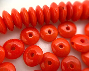 Vintage 1970's Outrageous Disc Orange Czech Glass Beads (2x6mm) (OCG29)