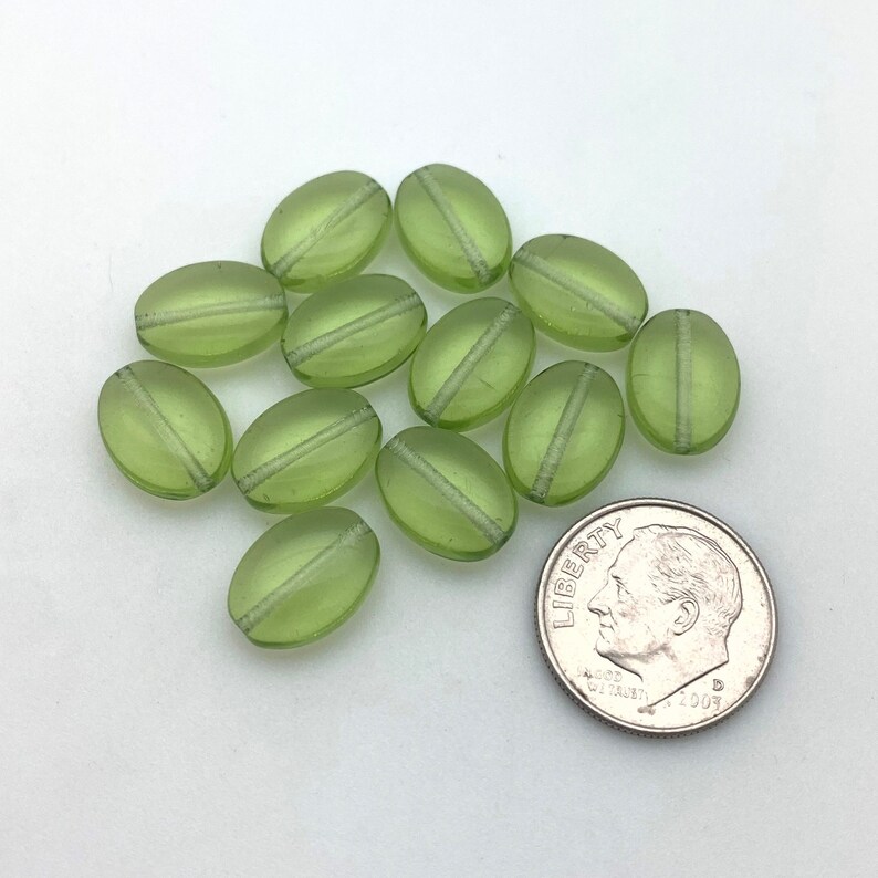 9x12mm Vintage Lime Green Flat Oval Czech Glass Beads GCG107