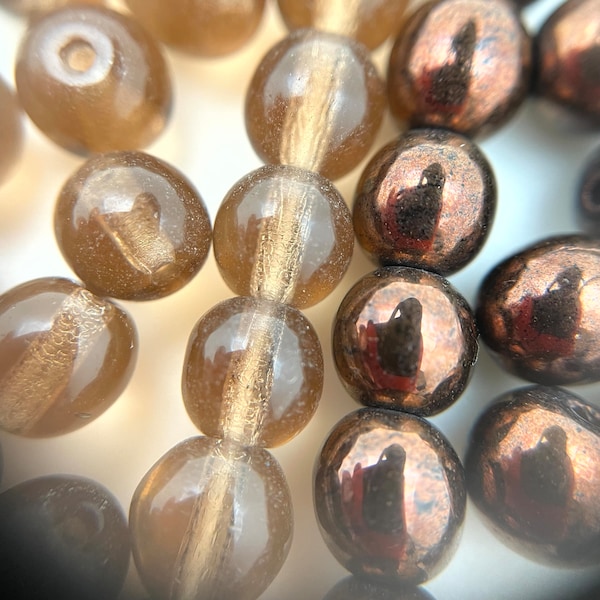 Vintage 1970's Brown Czech Glass Round Beads (6mm) (BRCG94) (Available In 2 Colors)