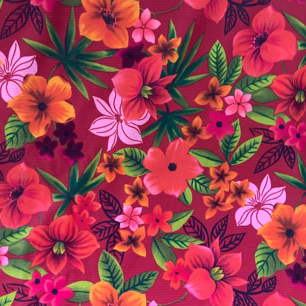 Artistic Vintage Floral Green,Orange, pink, Black Colour Workout Bjkini Tankini Swimwear  Swimsuit Fabric Cut to Length 1/2 Yard