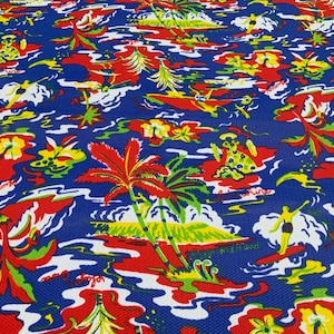 Vintage Hawaiian Print with royal blue, green, and red  Swimsuit fabric bikini beachwear, workout, leggings cut to Lengths of 85 centimeters