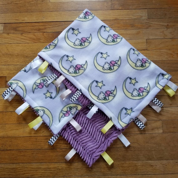 Dreamy Bear Fleece Tag Blanket 36 X 36 or 21 X 21 Fleece Baby