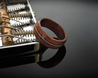 Handmade Guitar String Ring. Bentwood Ring Mahogany With Guitar String Inlay. The Guitarist LE  Wooden Ring