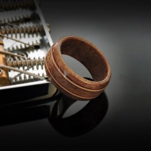 Handmade Guitar String Wood Ring, Bentwood Ring Walnut With Guitar String Inlay. The Guitarist Wooden Ring