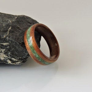 Handmade Wood Ring Walnut With Chrysocolla Inlay. The Garden Wooden Ring Natural Wood Band