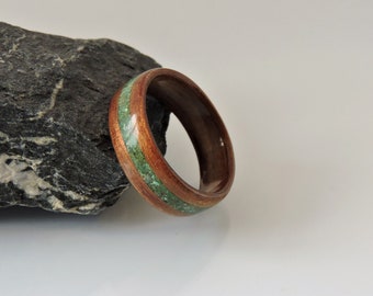 Bespoke Handmade Bentwood Ring Walnut With Chrysocolla Inlay. The Garden Wooden Ring Natural Wood Band