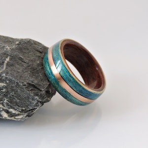 Handmade Wood Ring Stained Beech And Mahogany With Copper Inlay Wooden Ring Natural Wood Band